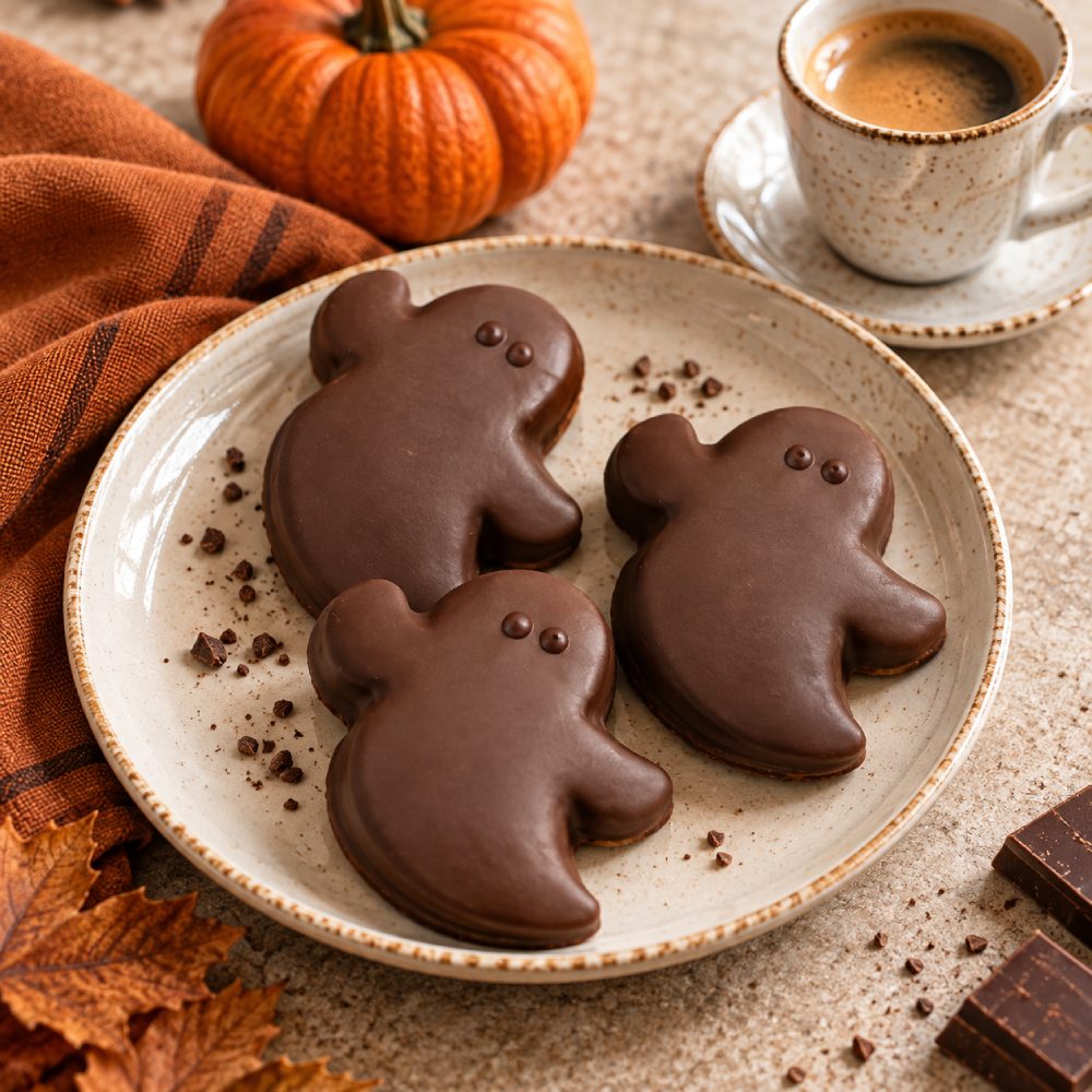 Italian Halloween Dark Ghost Biscuits on a plate